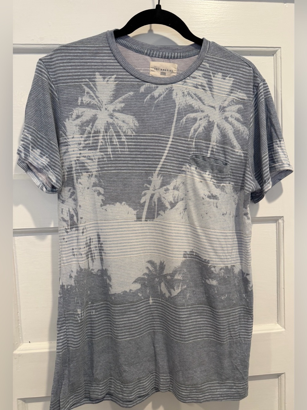 Sol Angeles Men's Blue and White Palm-Print Crewneck Tee